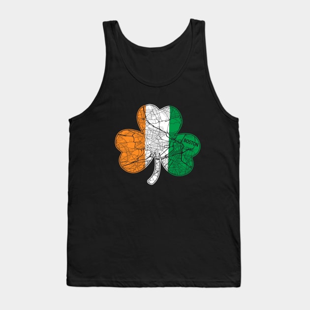 Irish Flag Boston St. Patrick's Shamrock Boston City Map Art Tank Top by TeeCreations